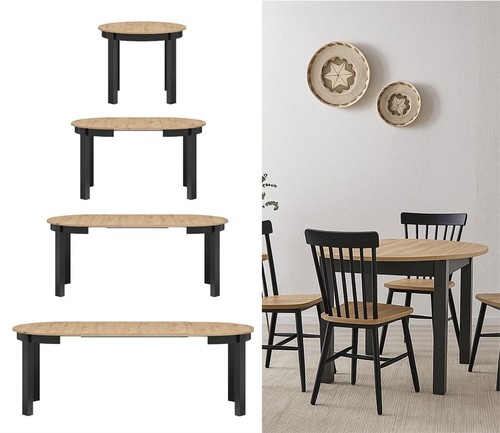 Extendable round dining - round, table